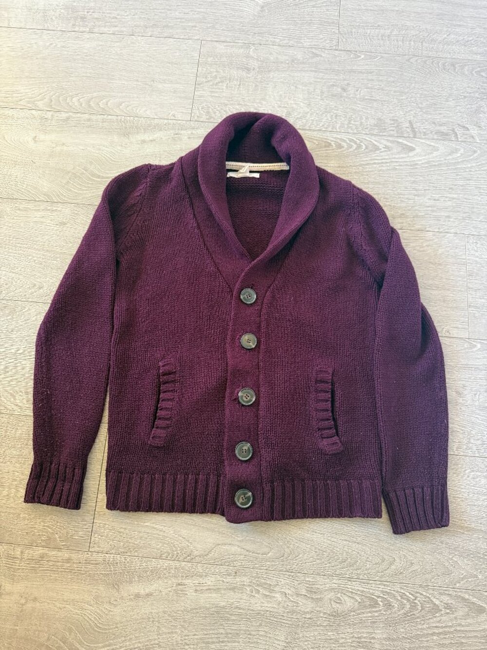 H&M Men Burgundy Shawl Collar Knit Cardigan Sweater Button Front Size XS